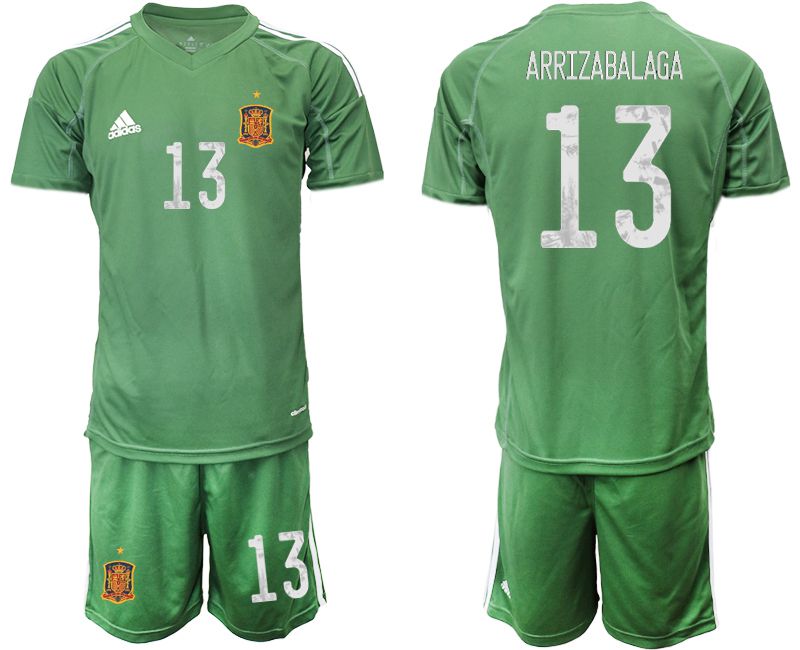 Men 2021 World Cup National Spain army green goalkeeper #13 Soccer Jerseys